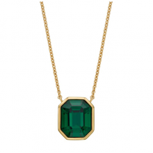 Yellow Gold Plated Elongated Octagon Necklace With Emerald Crystal